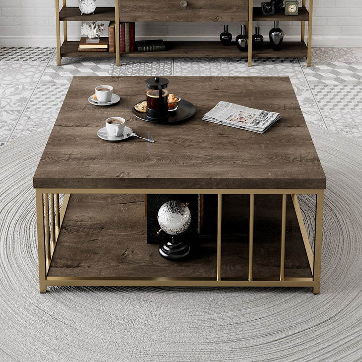 Dohányzóasztal Zenn - Walnut, Gold-VASBÚTOR
