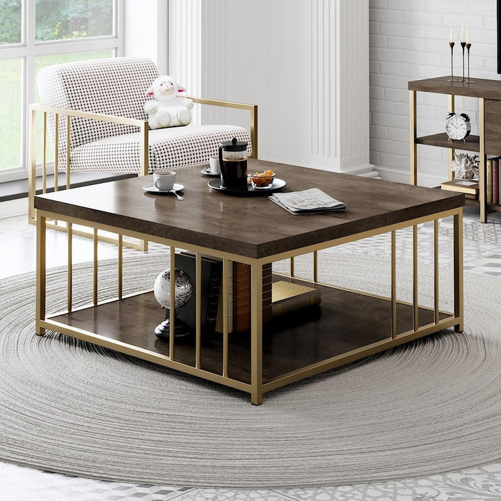 Dohányzóasztal Zenn - Walnut, Gold-VASBÚTOR