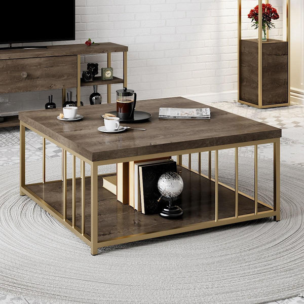 Dohányzóasztal Zenn - Walnut, Gold-VASBÚTOR