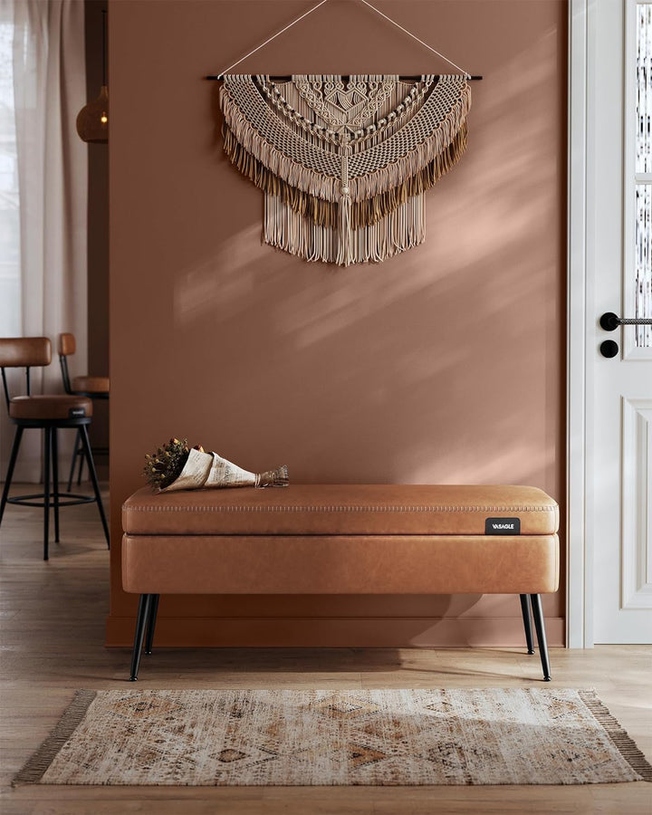 EKHO Tárolópad, ülőpad, szintetikus bőr varrással 40x120x45 cm, karamellbarna-VASBÚTOR