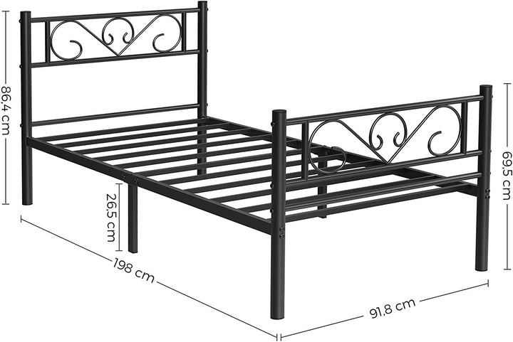 Egyszemélyes ágykeret, fém ágykeret, fekete-VASBÚTOR