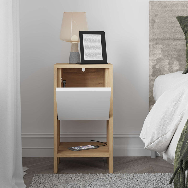 Éjjeliszekrény Ema - Sapphire Oak, White-VASBÚTOR