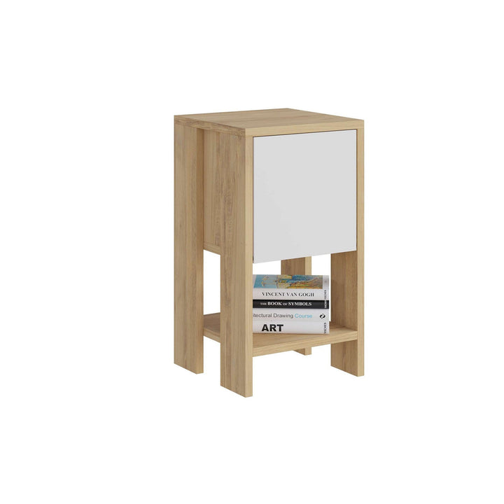 Éjjeliszekrény Ema - Sapphire Oak, White-VASBÚTOR