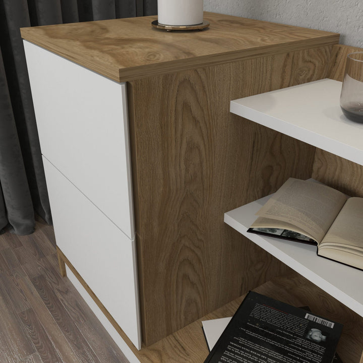 Éjjeliszekrény Rena - White, Oak-VASBÚTOR
