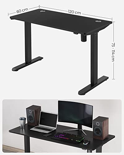 Elektromos íróasztal, magasságállítható, asztali állvány, motoros asztalváz, 120 x 60 x (73-114) cm, acél, fekete-VASBÚTOR