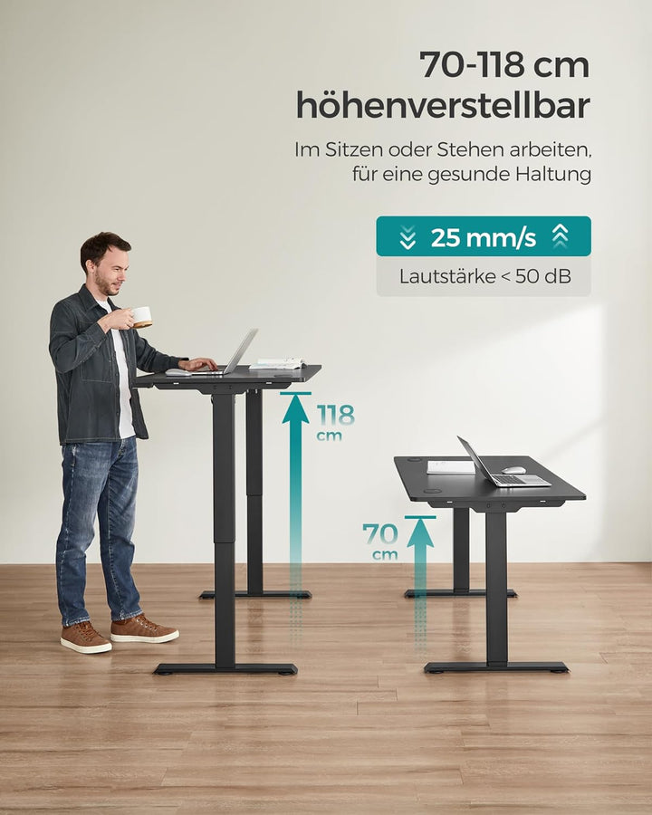 Elektromos íróasztal, magasságállítható, asztali állvány, motoros asztalváz, 120 x 60 x (73-114) cm, acél, fekete-VASBÚTOR