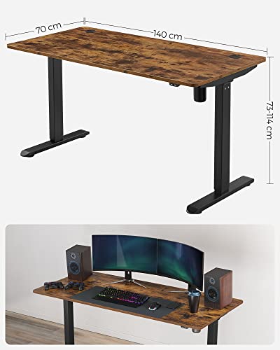 Elektromosan Állítható Magasságú Íróasztal, 70 x 140 x (70-118) cm, Vintage Barna-Fekete-VASBÚTOR