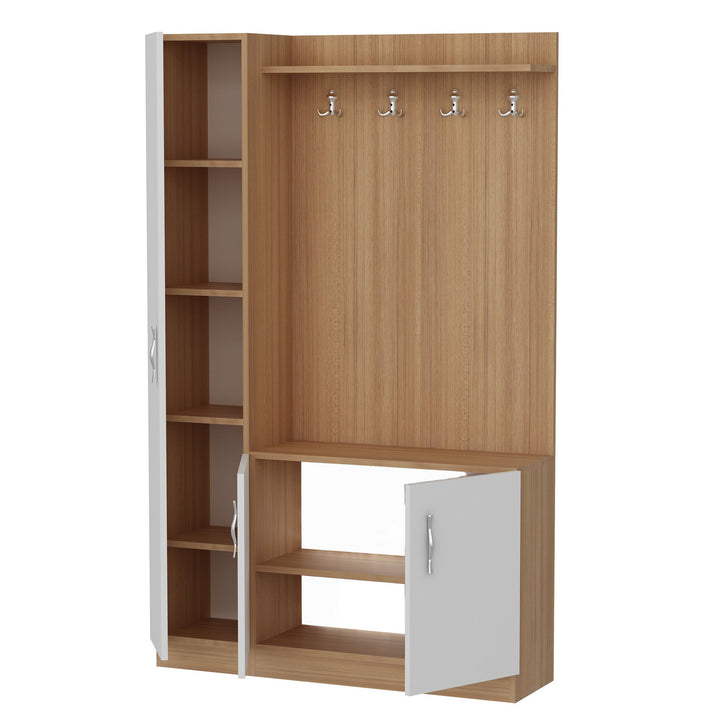Előszobafal Naturel - Teak, White-VASBÚTOR