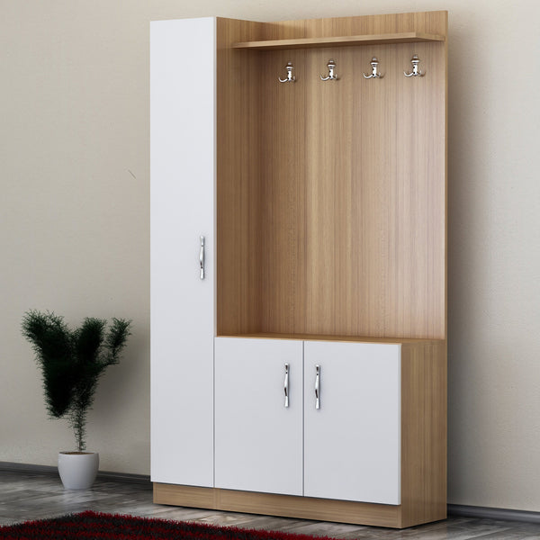 Előszobafal Naturel - Teak, White-VASBÚTOR