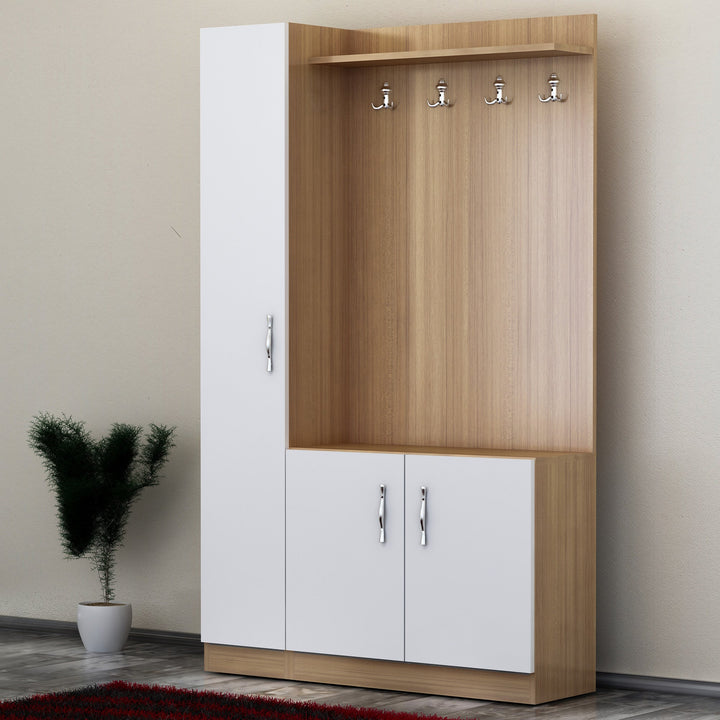 Előszobafal Naturel - Teak, White-VASBÚTOR