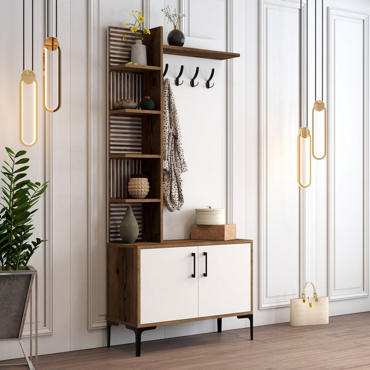 Előszobafal Viyana D - Walnut, White-VASBÚTOR
