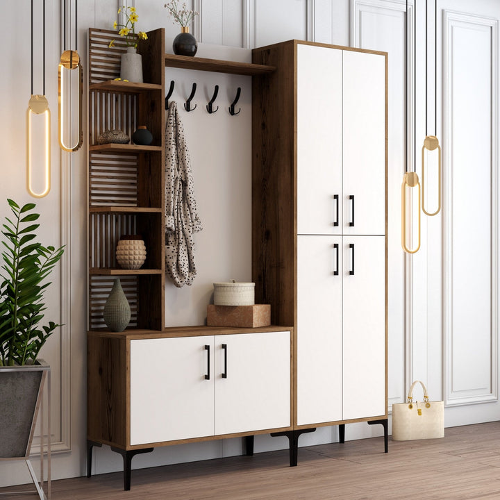 Előszobafal Viyana DA - Walnut, White-VASBÚTOR