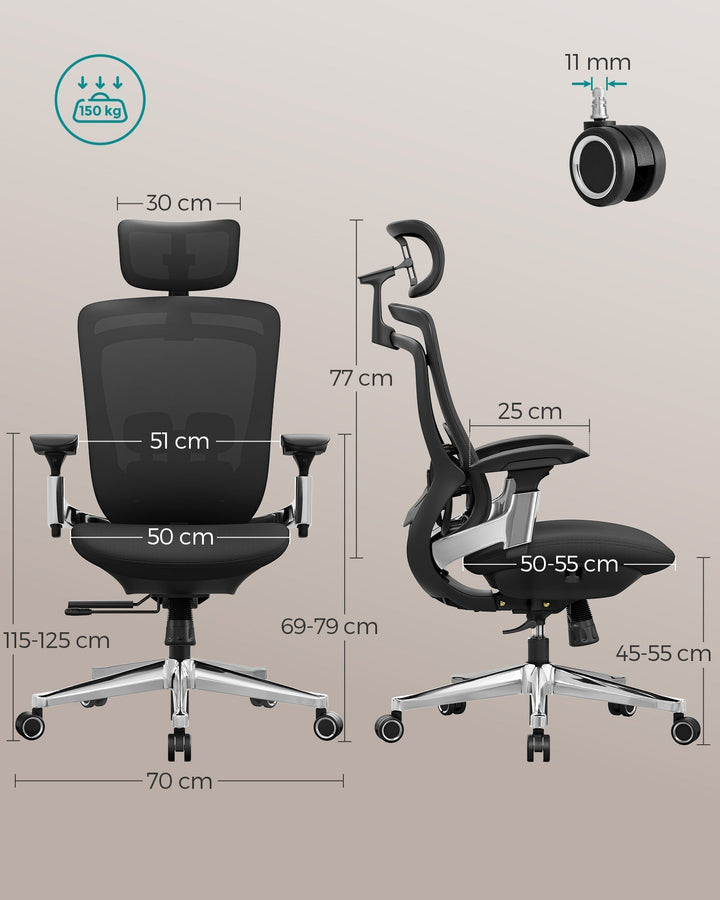Ergonomikus, állítható, dönthető irodai szék, fekete-VASBÚTOR