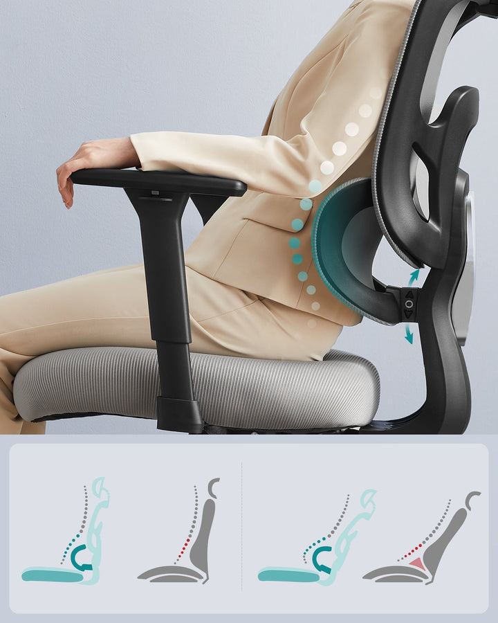Ergonomikus irodai szék, állítható deréktámasszal, szürke-VASBÚTOR