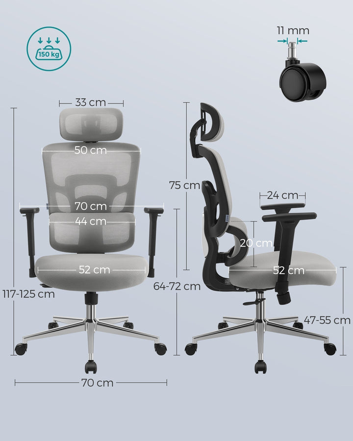 Ergonomikus irodai szék, állítható deréktámasszal, szürke-VASBÚTOR