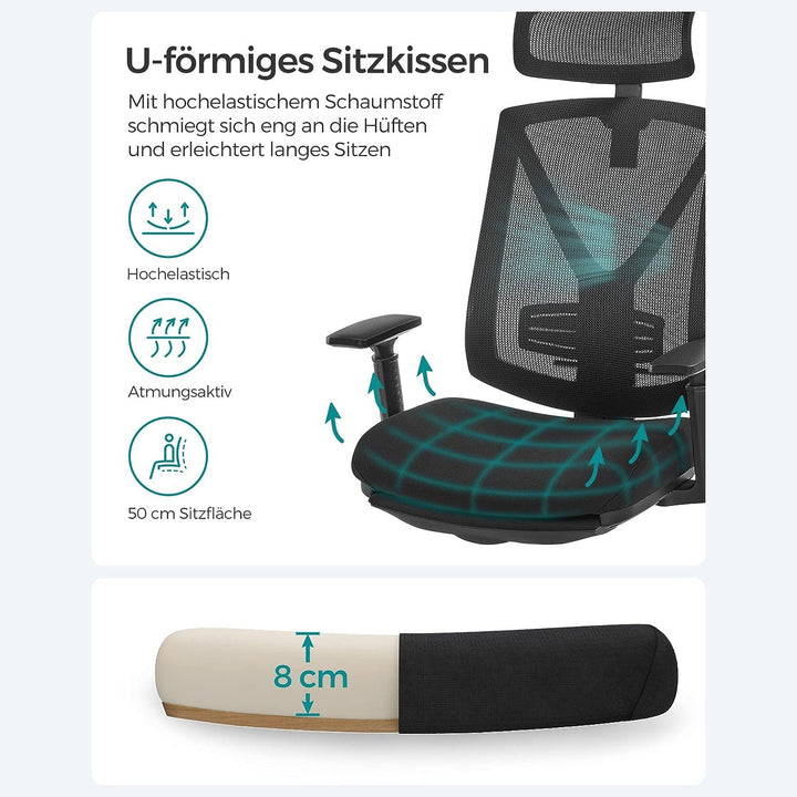 Ergonomikus irodai szék lábtartóval, maximális terhelés 150 kg, fekete-VASBÚTOR