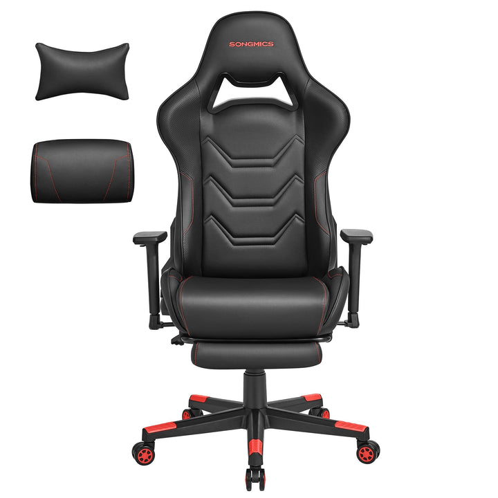 Ergonomikus irodai szék, magas háttámlával, lábtámasz, deréktámasz fekete/piros-VASBÚTOR