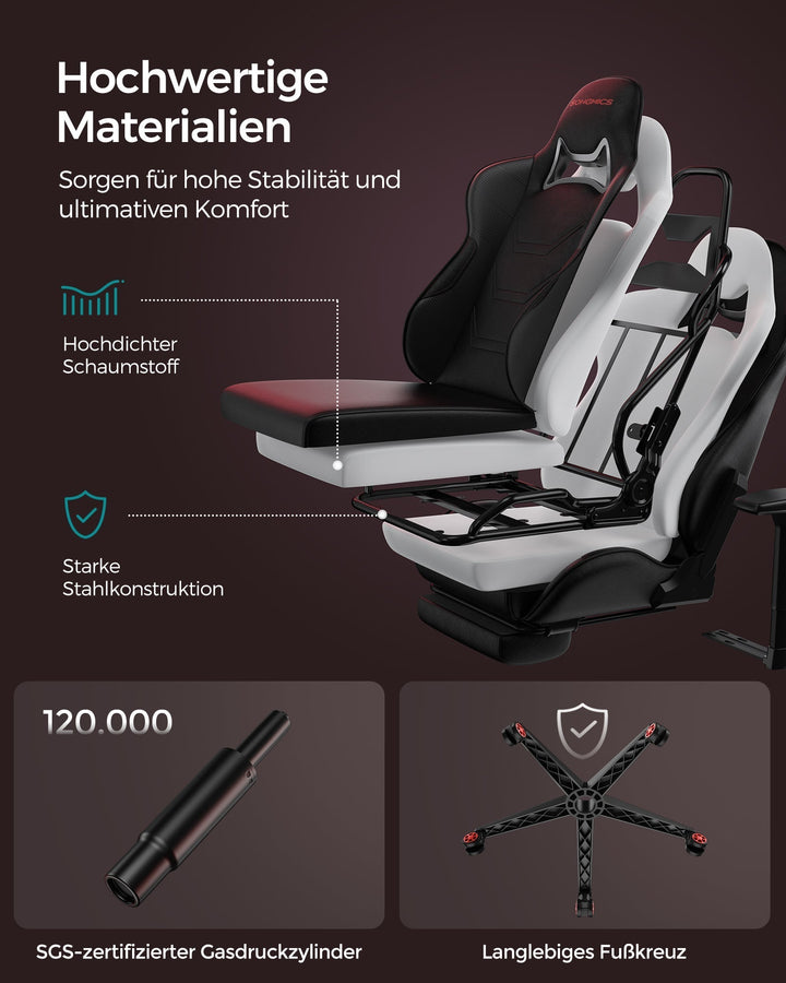 Ergonomikus irodai szék, magas háttámlával, lábtámasz, deréktámasz fekete/piros-VASBÚTOR