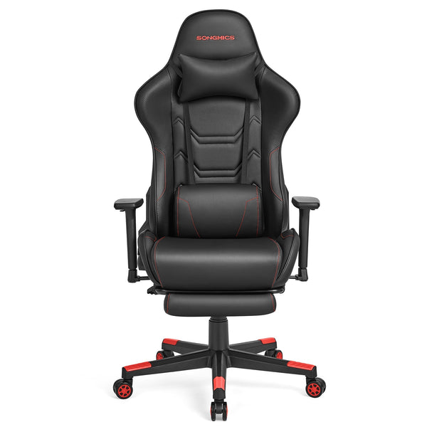 Ergonomikus irodai szék, magas háttámlával, lábtámasz, deréktámasz fekete/piros-VASBÚTOR