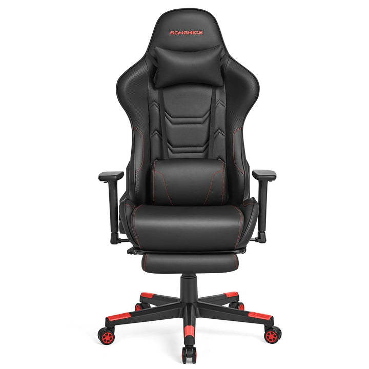 Ergonomikus irodai szék, magas háttámlával, lábtámasz, deréktámasz fekete/piros-VASBÚTOR