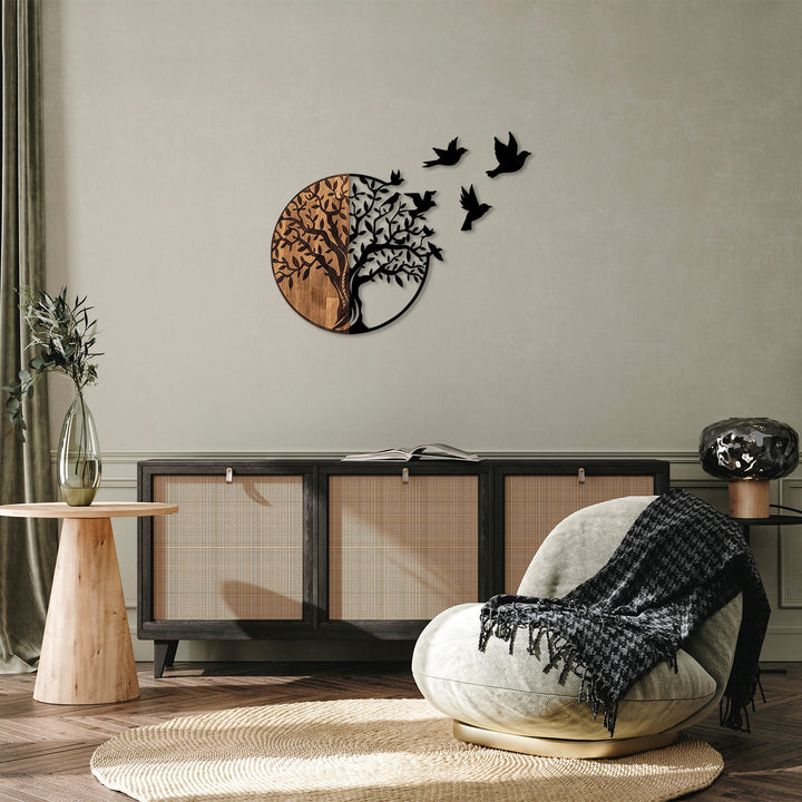 Fa fali dekoráció, Tree And Birds - 322-VASBÚTOR