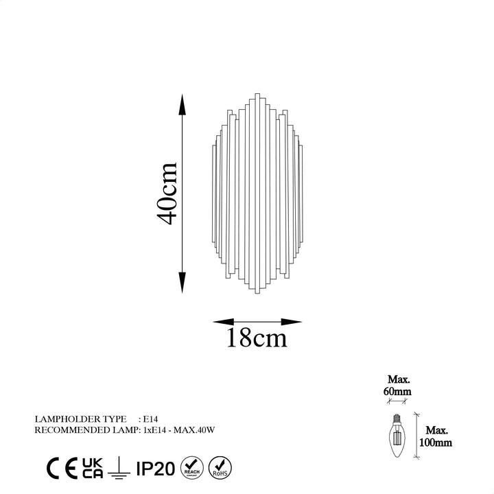 Fali lámpa, Kara - 13346-VASBÚTOR