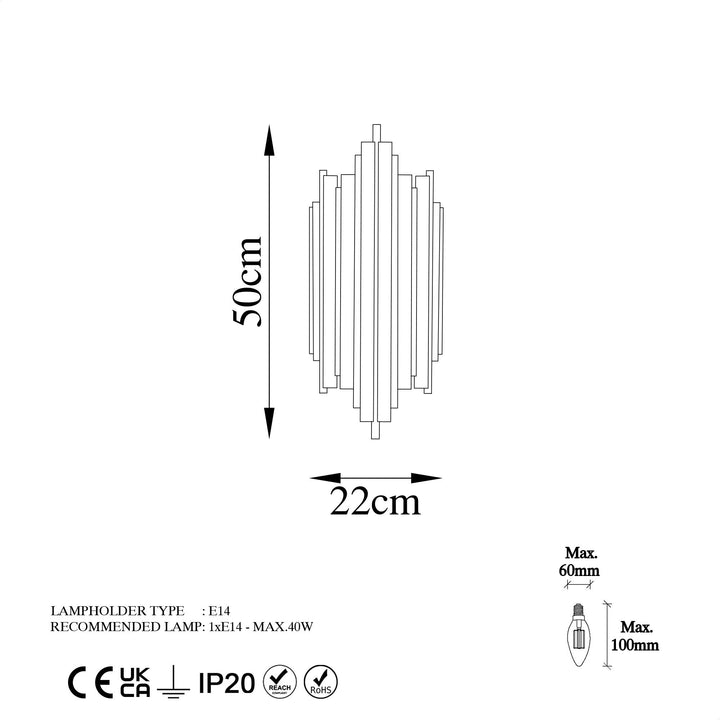 Fali lámpa, Reis - 13341-VASBÚTOR
