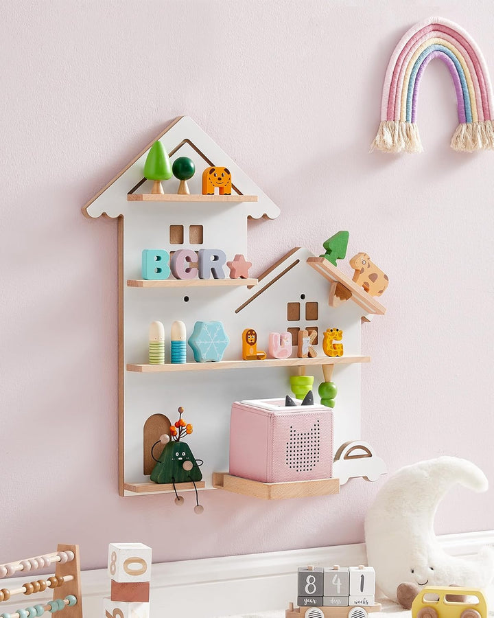 Fali polc 35 figura tárolására, gyerekszobába, felhő fehér-VASBÚTOR