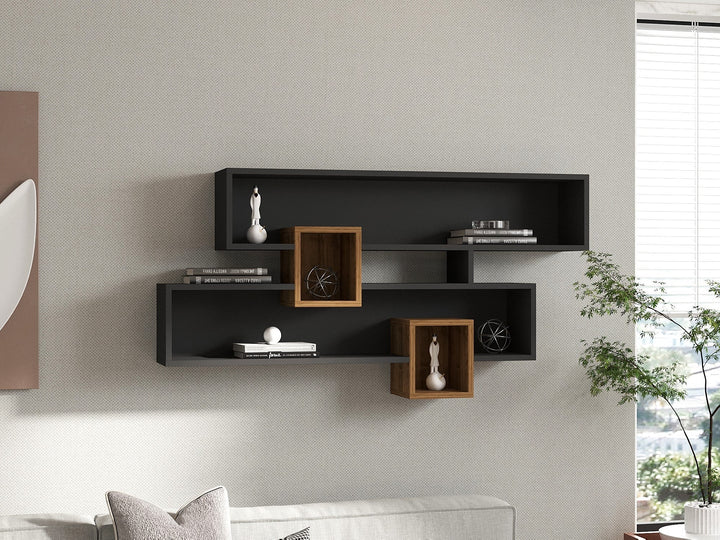 Fali polc Karen - Walnut, Anhtacite-VASBÚTOR