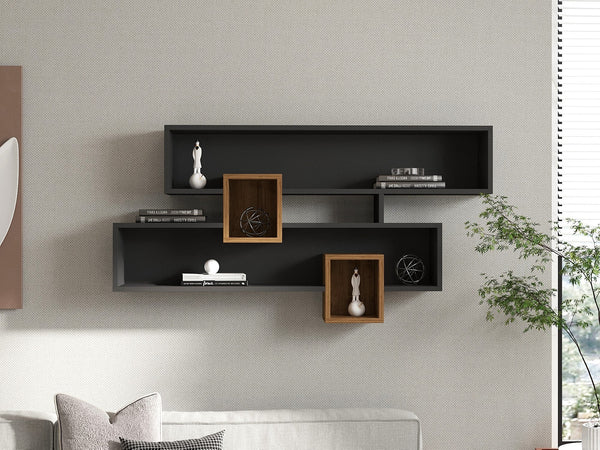 Fali polc Karen - Walnut, Anhtacite-VASBÚTOR
