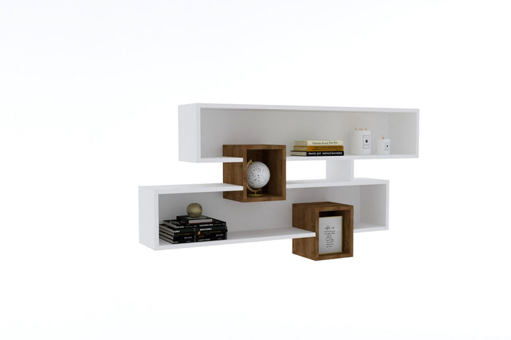 Fali polc Karen - Walnut, White-VASBÚTOR