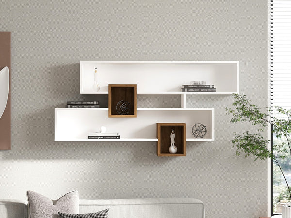 Fali polc Karen - Walnut, White-VASBÚTOR