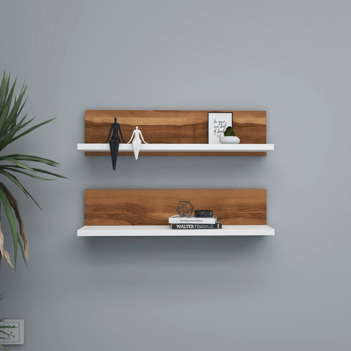 Fali polc Shelf - Diós, Fehér-VASBÚTOR