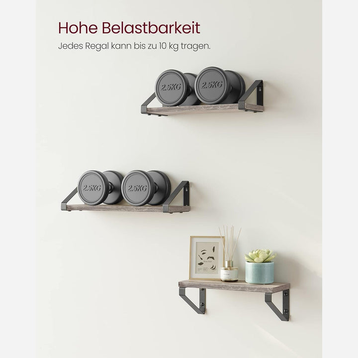 Fali polc, lebegő polc, 3 darabos készlet, szürke-fekete-VASBÚTOR