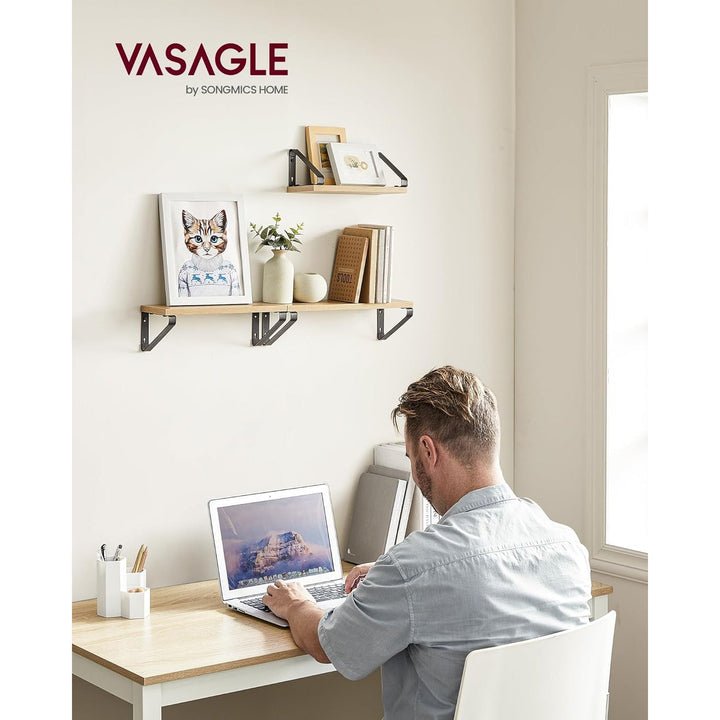 Fali polc, lebegő polc, 3 darabos készlet, tölgy-fekete-VASBÚTOR