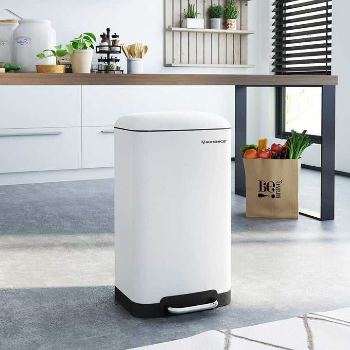 Fedéllel ellátott kuka, pedálos konyhai hulladékgyűjtő 30L, fehér-VASBÚTOR