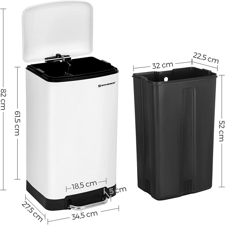 Fedéllel ellátott kuka, pedálos konyhai hulladékgyűjtő 30L, fehér-VASBÚTOR