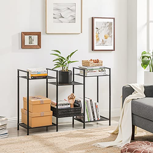 Fém polc, 3 szintes polc, bővíthető, állítható polcok, ipari design, fekete-VASBÚTOR