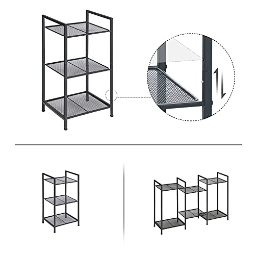 Fém polc, 3 szintes polc, bővíthető, állítható polcok, ipari design, fekete-VASBÚTOR