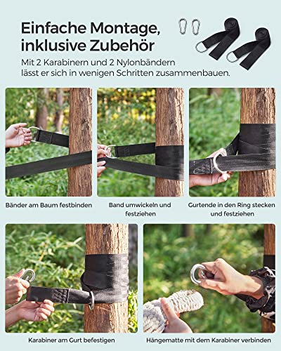 Függőágy, 210 x 150 cm, dupla függőágy, 300 kg terhelhetőség, rögzítő hevederekkel és karabinerekkel, türkizkék-VASBÚTOR