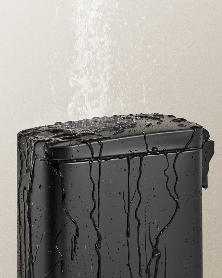 Fürdőszobai szemetes, acél, puha záródású, 10 literes, fekete-VASBÚTOR