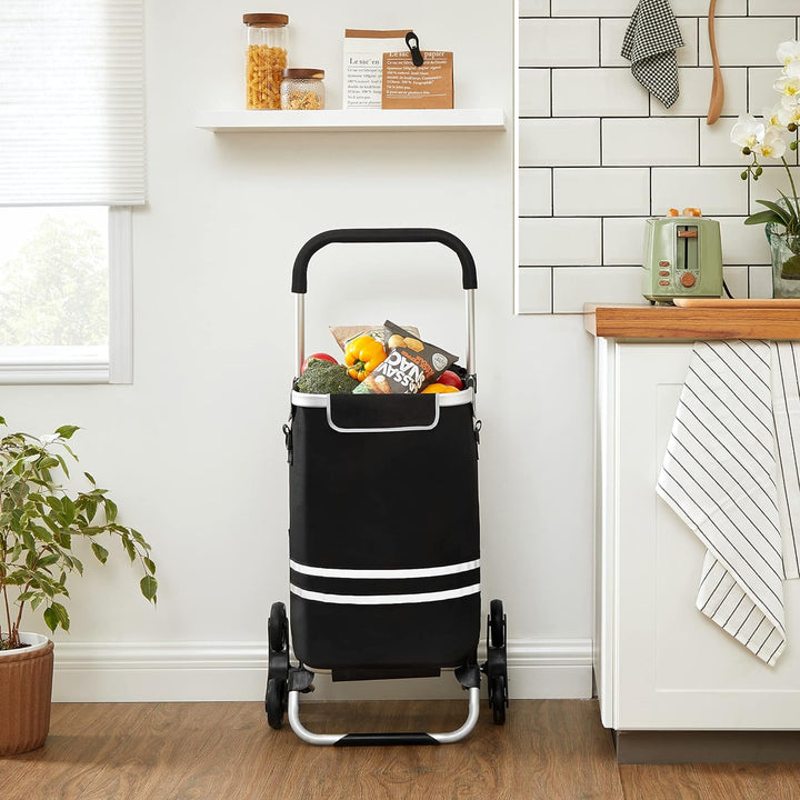 Gurulós bevásárlótáska, összehajtható bevásárlótáska, 35 L, fekete-VASBÚTOR