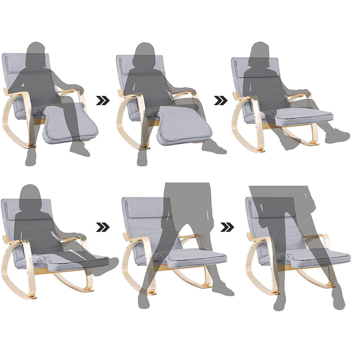 Hintaszék, relaxációs szék 5 irányban állítható lábtartó, világosszürke-VASBÚTOR