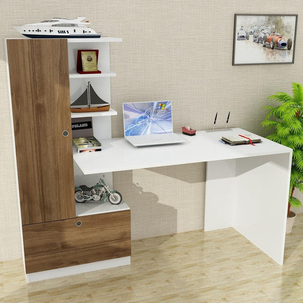 Íróasztal Domingos - White, Walnut-VASBÚTOR