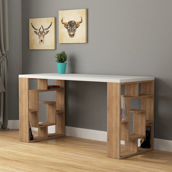 Íróasztal Maze - White, Oak-VASBÚTOR