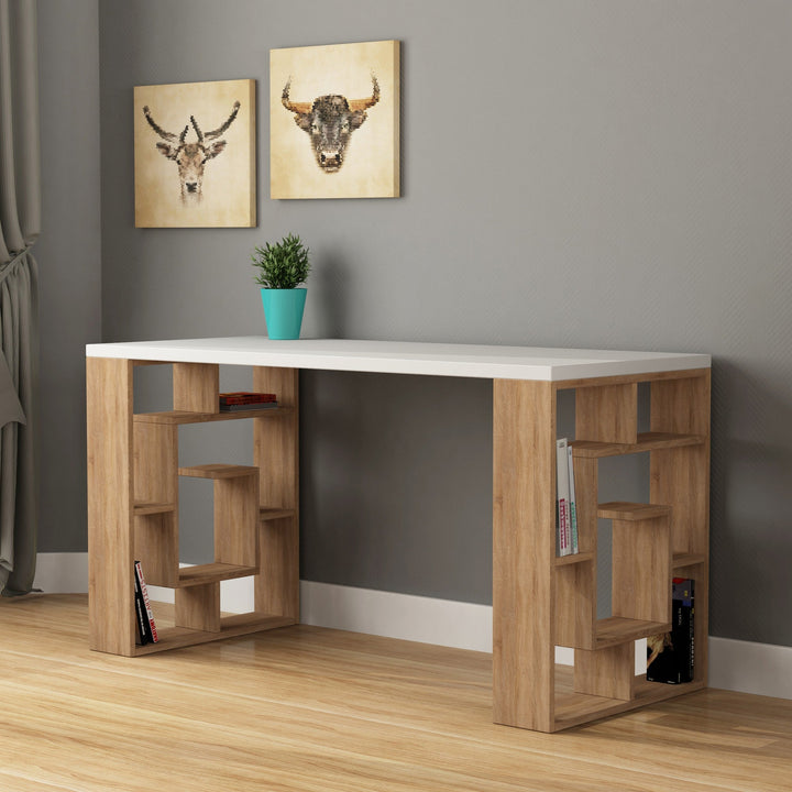 Íróasztal Maze - White, Oak-VASBÚTOR