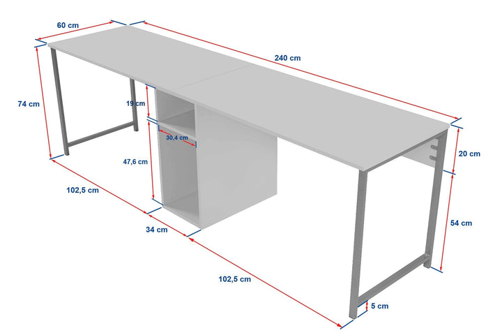 Íróasztal Twin Study Desk - Atlantic Pine, Fekete-VASBÚTOR