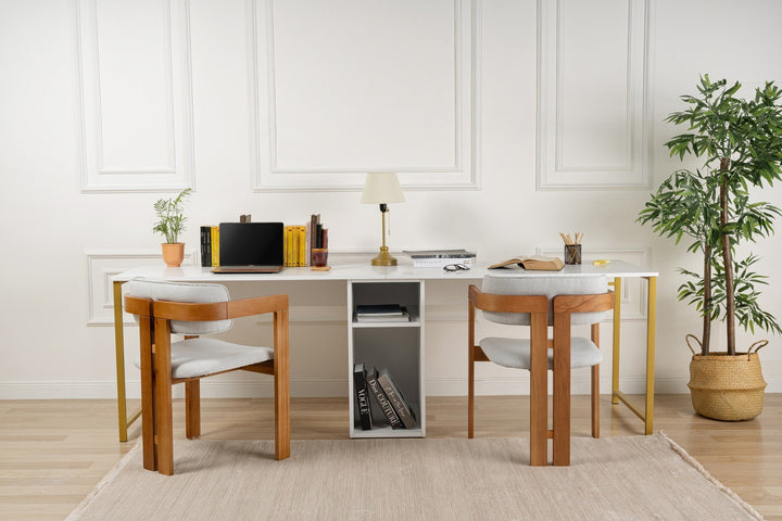 Íróasztal Twin Study Desk - Fehér, Arany-VASBÚTOR