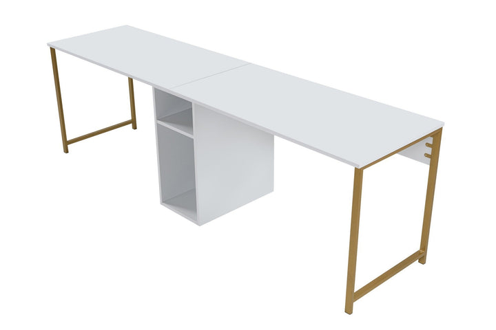 Íróasztal Twin Study Desk - Fehér, Arany-VASBÚTOR