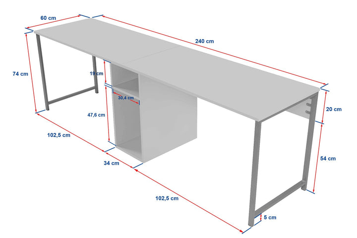 Íróasztal Twin Study Desk - Fehér, Arany-VASBÚTOR